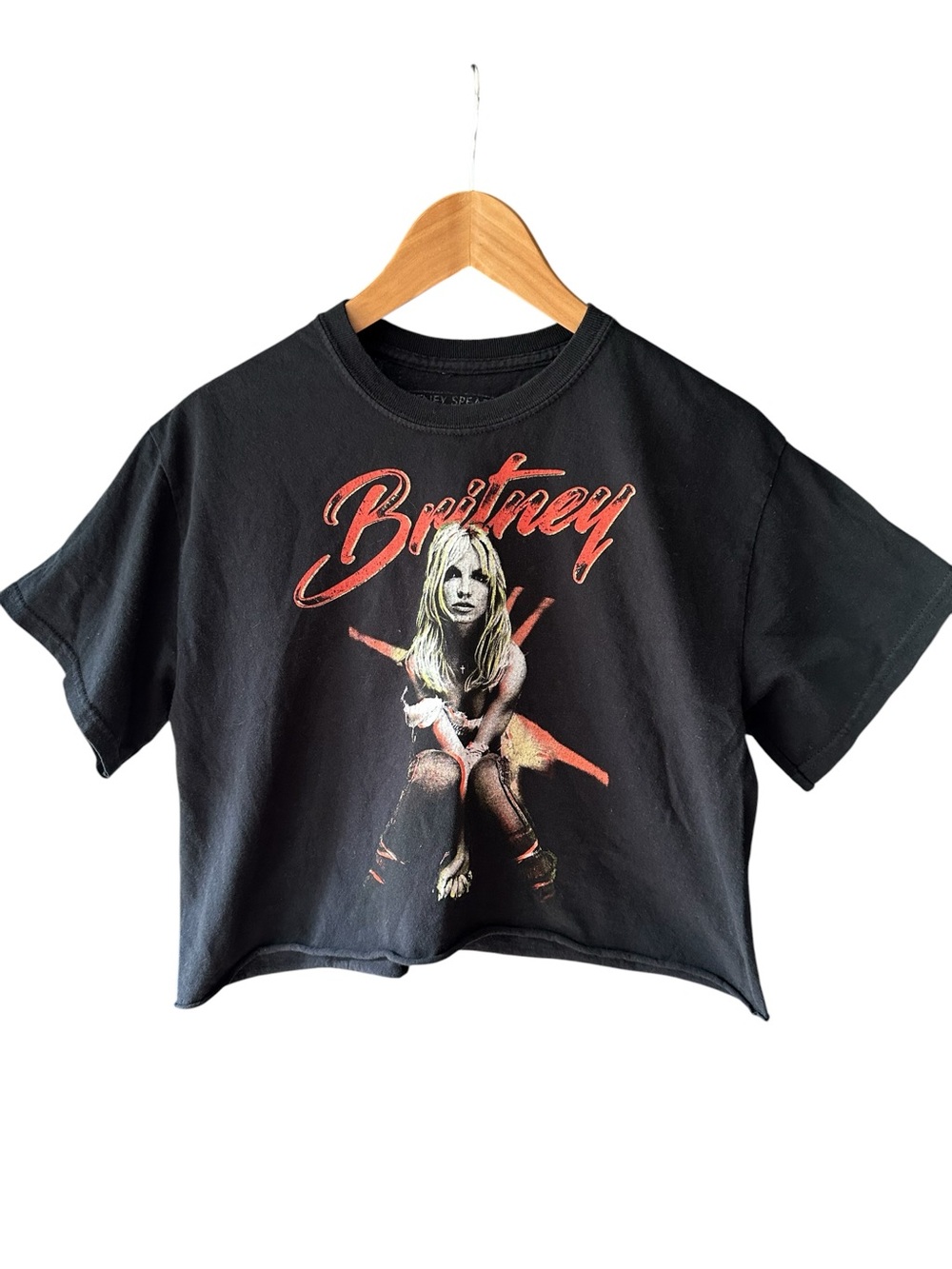 Britney Spears Collection Circus Graphic Crop T-Shirt Black Medium 100% Cotton
